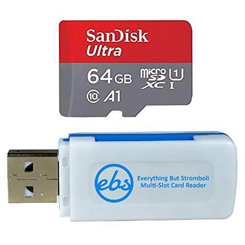 샌디스크 64GB Micro SDXC 울트라 메모리 카드 Works with 삼성 갤럭시 노트 10+ 폰, 노트 10 플러스 5G (SDSQUAR-064G-GN6MN) 번들,묶음 with (1) Everything But 스트롬볼리 마이크로SD, SD, 카드 리더,리더기