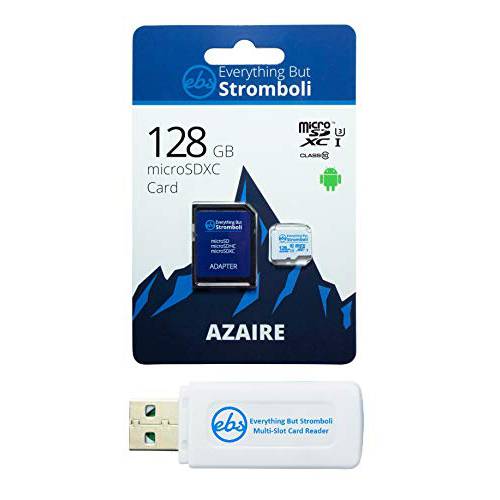 Everything But Stromboli 128GB Azaire Micro SD 메모리 카드&  어댑터 Works with 삼성 갤럭시 폰 J Series J2 Core, J7 스타, J7, J3 스피드 Class 10, U3, UHS-1, SDXC 플러스 (1) Micro& SD 카드 리더,리더기