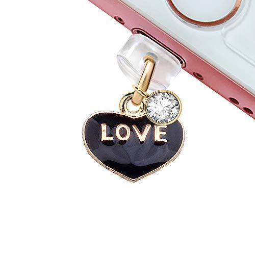 CP9 USB 충전 Port Anti Dust Plug Cute Black Love Heart Pendant 폰 장식 for 아이폰 11/ XS 맥스/ XR/ X/ 8 플러스/ 7/ 6S/ 6/ SE 아이패드 iPod