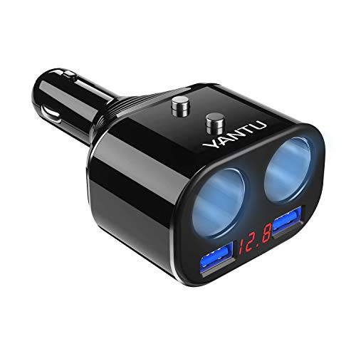 USB C 차량용 충전, YANTU 2 소켓 담배 더밝게 분배기 12/ 24V 80W 듀얼 USB Separate Switch LED 전압,볼트 디스플레이 Built-in 교체가능 10A 퓨즈 호환가능한 휴대용 휴대폰, 스마트폰 GPS 블랙박스