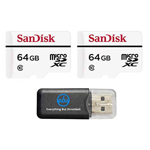 2-Pack 샌디스크 고 Endurance 영상 모니터링 마이크로SD MicroSDHC 카드 어댑터포함 64GB (SDSDQQ-064G-2PK-R4BK) 번들,묶음 with Everything But 스트롬볼리 메모리 카드 리더,리더기