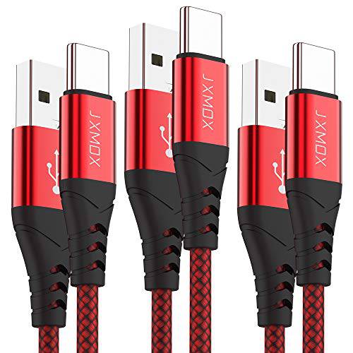 USB C Short 케이블, JXMOX (3-Pack 1ft) USB A to 타입 C 충전 Nylon Braided 3A 고속충전 케이블 호환가능한 with 삼성 갤럭시 S20 S10 S9 S8 플러스, 노트 9 8, LG V35 V30 G8, Moto Z, Google, Other USB C(Red)