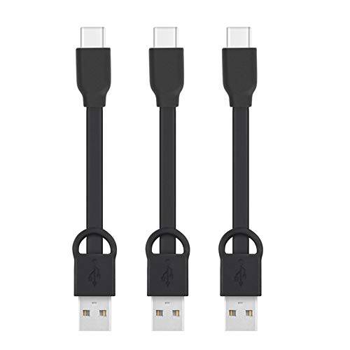 Short USB C to USB a, Type-C 충전 케이블 케이블 PowerLine 키체인,키링,열쇠고리 3 Inches 고속 충전 케이블 호환가능한 with 삼성 갤럭시 S9 S8 노트 8, Nintendo Switch, OnePlus 5 3T (3 Packs) (Type-C Black)