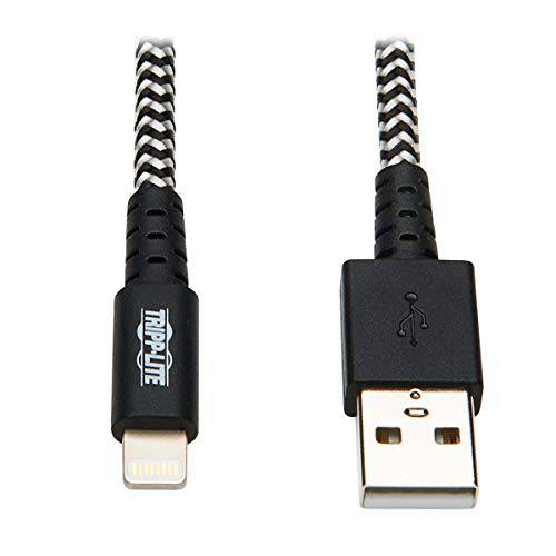Tripp Lite Braided 라이트닝 케이블  라이트닝 to USB 케이블 (M/ 애플 인증된 라이트닝 케이블, 충전/ 동기화, 10 ft, Aramid 파이버, 그레이, 2-Year 워런티 (M100-010-HD)