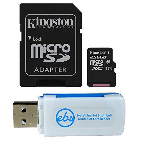 Kingston 256GB SDXC Micro Canvas 메모리 카드 and 어댑터 Works with 삼성 갤럭시 A50, A40, A30 휴대폰, 스마트폰 (SDCS/ 256GB) 번들,묶음 with 1 Everything But 스트롬볼리 마이크로SD and SD 카드 리더,리더기