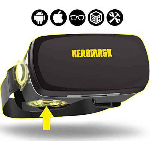 VR 헤드폰, 헤드셋 - VR 게이밍 - 3D 글라스 - 호환가능한 포함 아이폰 11 프로 XR. 삼성 갤럭시 s10 Plus, 샤오미 mi 9. 애플&  안드로이드 폰- 프로페셔널 VR Goggles 포함 버튼 - Heromask 프로
