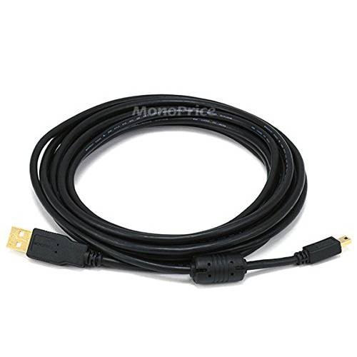 Monoprice 10-Feet USB 2.0 A Male to Mini-B 5pin Male 28/ 24AWG 케이블 포함 페라이트 Core ( 금도금) (105449), 블랙