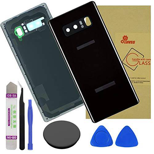 LUVSS 리어 커버 케이스 교체용 for [삼성 갤럭시 노트 8] N950 후면 Glass Panel 하우징+  폰 홀더+  카메라 베젤&  렌즈+ Pre-assembled 접착제 조립품 with 리페어 툴 Kit (미드나잇 Black)