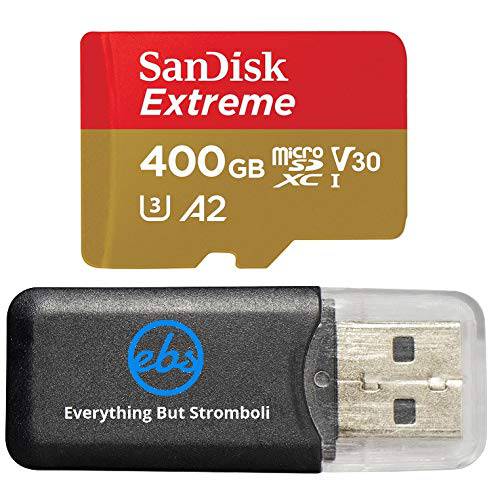 SanDisk 400GB 미니 SDXC 메모리 카드 Extreme Works with 고프로 히어로 8 Black, 고프로 맥스 360 액션 카메라 U3 V30 4K A2 Class 10 (SDSQXA1-400G-GN6MN) 번들,묶음 with (1) Everything But 스트롬볼리 카드 리더,리더기