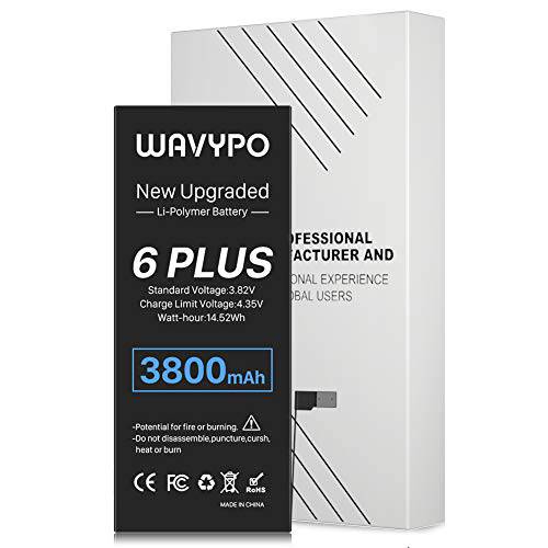 Wavypo 3800mAh 배터리 for 아이폰 6 Plus 배터리 교체용, Upgrade 고 용량 New 0 싸이클 배터리 for 아이폰 6P A1522 A1524 A1593 스페어 Batteries