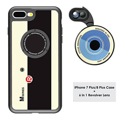 Ztylus Designer 리볼버 M Series 카메라 Kit: 6 in 1 렌즈 with 케이스 for 아이폰 7 플러스/ 8 플러스 - 2X 망원 렌즈, Macro, 슈퍼 Macro 렌즈, 와이드 앵글 렌즈 (Retro 카메라)