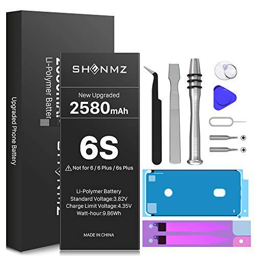 [2580mAh] 배터리 아이폰 6S, SHENMZ New Upgrade 0 싸이클 더높은 용량 배터리 교체용 아이폰 6S Complete 프로페셔널 수리 툴 키트 - 24 개월 서비스
