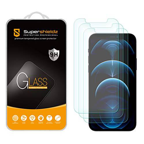 (3 팩) Supershieldz 애플 아이폰 12 and 아이폰 12 프로 (6.1 인치) 강화유리 화면보호필름, 액정보호필름, 안티 스크레치, 기포 프리