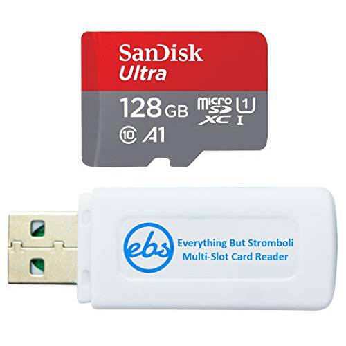 SanDisk  울트라 128GB 마이크로 SD 메모리 카드 Works LG K51, LG Q70, LG Q7+, LG Stylo 5+  휴대폰, 스마트폰 (SDSQUAR-128G-GN6MN) 번들,묶음 (1) Everything But 스트롬볼리 마이크로SD 카드 리더, 리더기