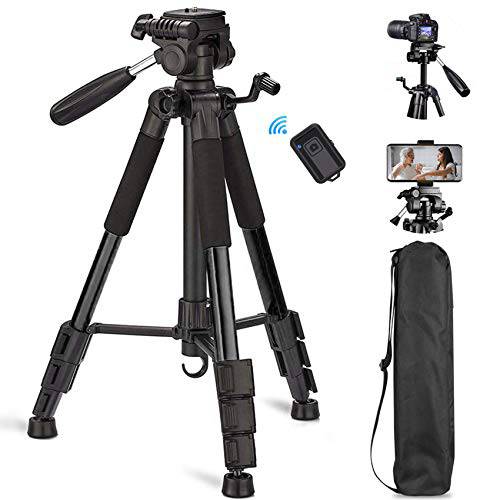 Sumcoo 57 인치 카메라 삼각대 Carry 백, 휴대용 알루미늄 여행용 삼각대 블루투스 리모컨&  범용 폰 마운트 DSLR 카메라/ 고프로/ 아이폰/ 안드로이드 폰