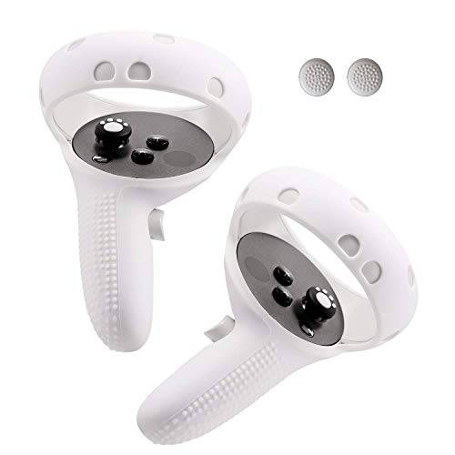 VR 컨트롤러 그립 커버 손잡이 커버 보호 스킨 실리콘 오큘러스 퀘스트 2 헤드폰,헤드셋 (화이트)