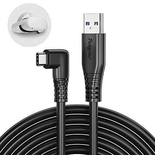 USB 3.0 타입 C 케이블 16.5ft 90 도 오큘러스 퀘스트 링크 2, Fasgear  오른쪽 앵글드 USB-C 케이블, 5Gbps 초고속 데이터 전송, 3A 고속충전 케이블 VR and PC 게이밍, Type-C 스마트폰 (5m)