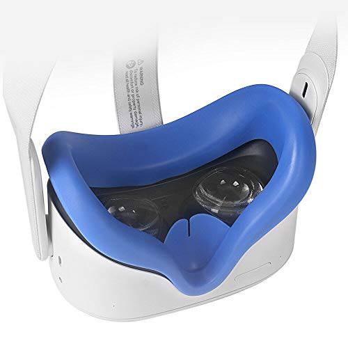 Pinson 실리콘 VR 페이스 커버 오큘러스 퀘스트 2 VR 헤드폰,헤드셋 페이스 쿠션 커버 땀방지 (블루)