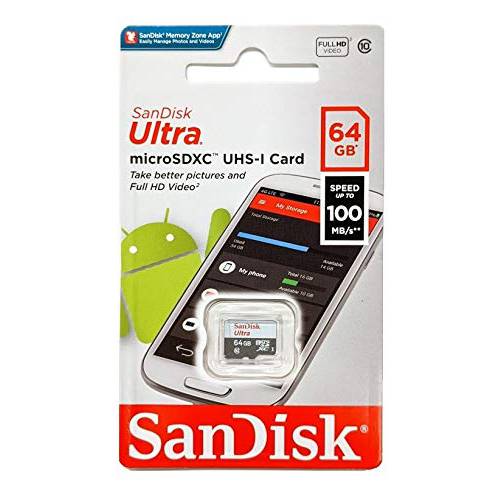 SanDisk  울트라 64GB 100MB/ s UHS-I Class 10 microSDXC 카드 SDSQUNR-064G-GN3MN
