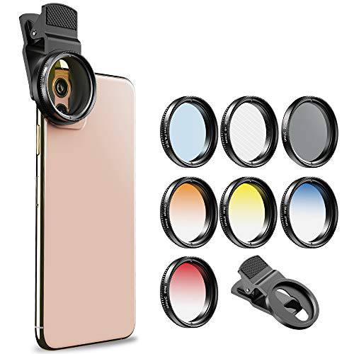 Apexel 52MM Clip-on 미터 컬러 편광 CPL 필터 Kit-Professional 사진촬영용 핸드폰 카메라 렌즈 필터 아이폰 삼성 스마트폰 (APL-52UV-7G 미터 컬러)