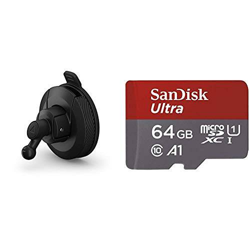Garmin  미니 석션 컵 마운트& SanDisk 64GB 울트라 microSDXC UHS-I 메모리 카드 어댑터포함 - 100MB/ S, C10, U1, 풀 HD, A1, 마이크로 SD 카드 - SDSQUAR-064G-GN6MA