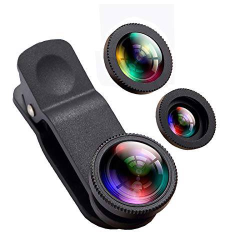 폰 카메라 렌즈, OANDE 3 in 1 폰 렌즈 180° 어안 렌즈, 10X 매크로 렌즈, 0.65X 와이드 앵글 렌즈, 셀 폰 렌즈 HD 카메라 렌즈 키트 호환가능한 아이폰 8/ 7/ 6s 플러스/ 6s/ 5s and 스마트 핸드폰