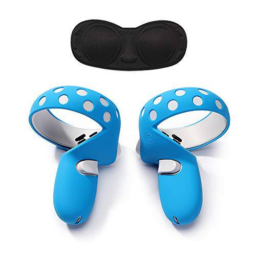 VR 컨트롤러 그립 커버+  렌즈 보호 커버 오큘러스 퀘스트 2 Accessories(Blue)