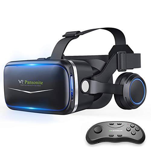 Pansonite VR 헤드셋  리모컨, 3D 글라스 VR 헤드셋 블루투스 VR 게임& 3D 영화, 아이 케어 시스템 아이폰 and 안드로이드 스마트폰