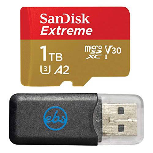 SanDisk  익스트림 1TB 마이크로SD 메모리 카드 DJI 매빅 미니 2 드론 - Class 10 4K UHD U3 A2 V30 SDXC 어댑터포함 (SDSQXA1-1T00-GN6MA) 번들,묶음 (1) Everything But 스트롬볼리 마이크로 SD 카드 리더, 리더기