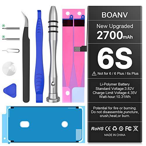 [2700mAh] 배터리 아이폰 6S, (2021 New 버전) BOANV 울트라 하이 용량 A1633/ A1688/ A1700 배터리 교체용 프로페셔널 교체용 툴 키트