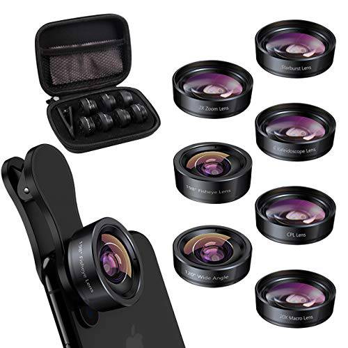 Keywing 아이폰 렌즈 키트 어안 폰 렌즈 업그레이드된 7in1 키트, 망원 렌즈+ 198° 어안+ 120 와이드 앵글+ 20X 매크로 렌즈+ CPL+ Kaleidoscope+ 스타버스트 삼성 안드로이드 아이폰 11 12 X Xr 프로