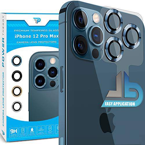 파워 이론 아이폰 12 프로 맥스 카메라 렌즈 보호 - 간편 설치 [프리미엄 강화유리] [Pacific 블루]
