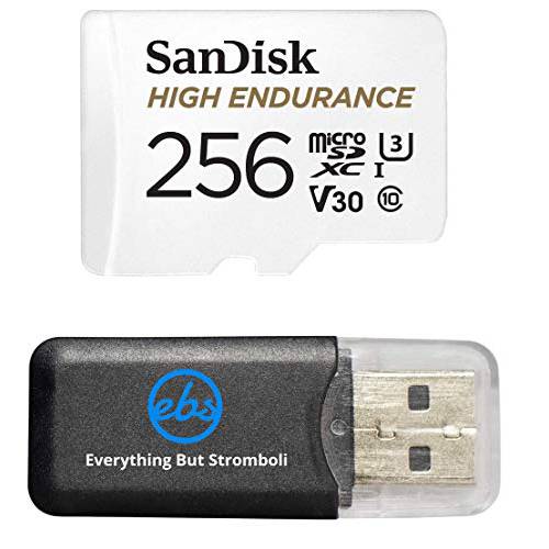 SanDisk 하이 지구력 256GB TF 카드 MicroSDXC 메모리 카드 대시보드 캠&  홈 세큐리티 시스템 비디오 카메라 (SDSQQNR-256G-AN6IA) Class 10 번들,묶음 (1) Everything But 스트롬볼리 마이크로SD 카드 리더, 리더기