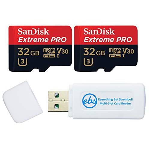 SanDisk 익스트림 프로 (UHS-1 U3/ V30) A1 32GB 마이크로 SD 메모리 카드 (2 팩) 고프로 Hero9 카메라 (히어로 9 블랙) SDSQXCG-032G-GN6MA 번들,묶음 (1) Everything But 스트롬볼리 SD&  마이크로 SDHC 카드 리더, 리더기