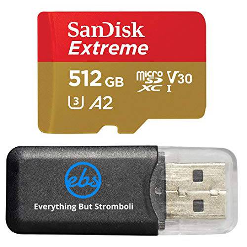 SanDisk 익스트림 V30 A2 512GB 마이크로SD 메모리 카드 DJI 미니 2 매빅 드론 Class 10 4K SDXC 번들,묶음 1 Everything But 스트롬볼리 마이크로 카드 리더, 리더기