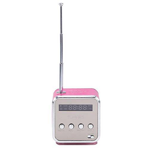 eboxer-1 FM 라디오 스테레오 미니 음악 플레이어, 스테레오 미니 스피커 Light-Weight 음악 플레이어 Built-in 600Mah 배터리 스피커 미니 스피커, 스포츠 Dorm 방 자동차 Home(Pink)