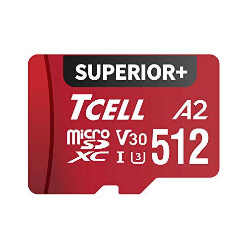 TCELL 우수한+ 512GB microSDXC A2 U3 V30 USH-I Read 100MB/ s Write 85MB/ s 풀 HD& 4K U HD 비디오 메모리 SD 카드 카메라/ 폰/ 갤럭시/ 드론/ 대시보드 캠/ 고프로/ 태블릿, 태블릿PC/ PC/ 어댑터