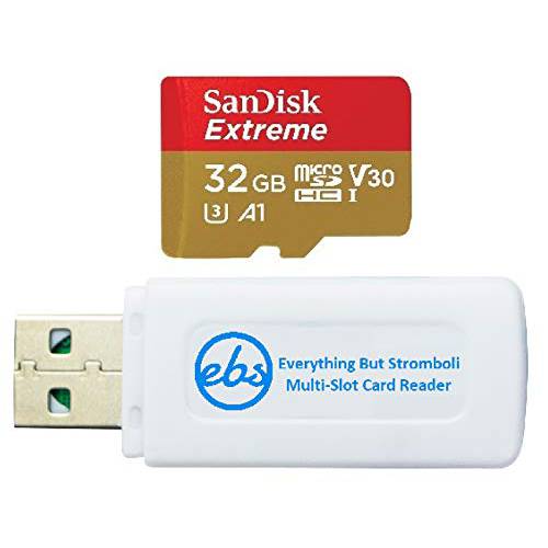 SanDisk 익스트림 32GB 마이크로 SDHC 메모리 카드 DJI 포켓 2 오즈모 시리즈 UHS-1 U3/ V30 A1 4K Class 10 스피드 등급 3 ( SDSQXAF-032G-GN6MN) 번들,묶음 1 Everything But 스트롬볼리 SD&  마이크로 카드 리더, 리더기