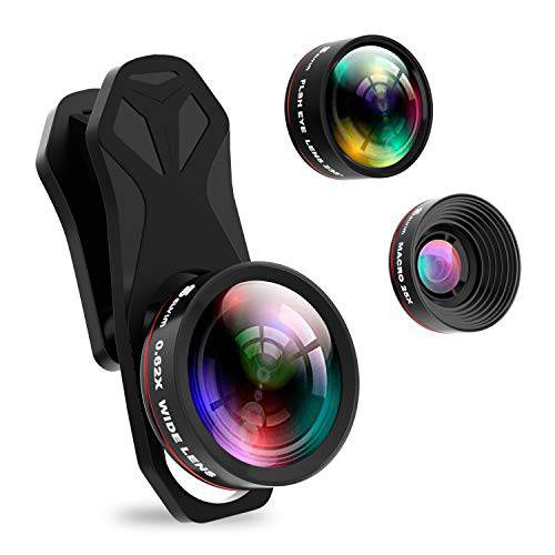 Selvim 3 in 1 폰 카메라 렌즈 키트: 235° 어안 렌즈+ 25X 매크로 렌즈+ 0.62X 와이드 앵글 렌즈, HD 휴대폰, 스마트폰 렌즈 키트 호환가능한 아이폰, 삼성, 안드로이드 and Most 스마트 휴대폰