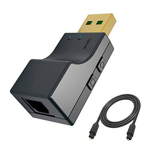 Isobel USB 블루투스 5.0 송신기 디지털 광학 입력, 로우 레이턴시 무선 오디오 어댑터 블루투스 Aux 어댑터 TV PC 스위치/ PS/ 엑스박스 콘솔, 2 디바이스 동시에