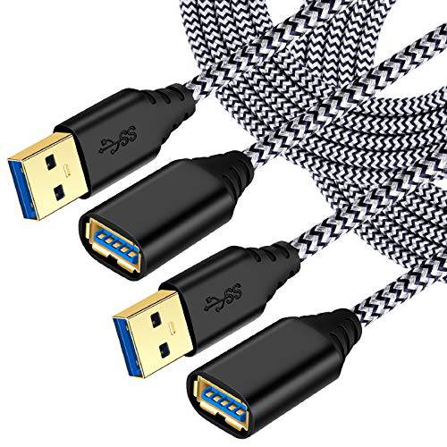 USB 3.0 연장 케이블, Besgoods 2-Pack 10ft USB to USB 연장 케이블 Braided USB 확장기 케이블 - A Male to A Female 고속 데이터 연장 케이블 Gold-Plated 커넥터  화이트