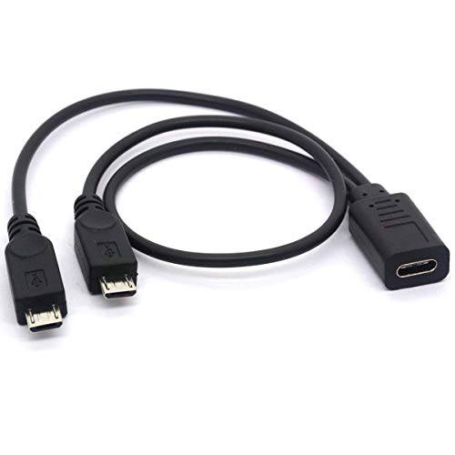 USB 2.0 타입 C Female to 듀얼 마이크로 USB Male 분배기 케이블 (2 마이크로 USB 분배기 연장 케이블 12 인치/ 8 인치) - 1Ft