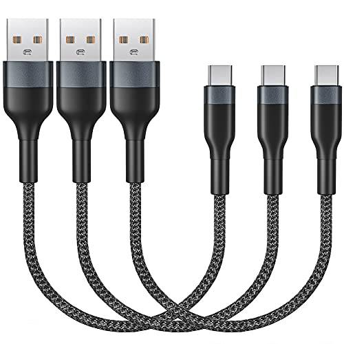 USB C 케이블 1ft 3 팩, SUMPK 숏 케이블 3A 고속충전 와이어, 알루미늄 합금 커넥터 Braided 나일론, USB-C to USB-A 2.0 폰 타입 C 케이블 삼성 갤럭시 S10 S10E S9 S8 S20