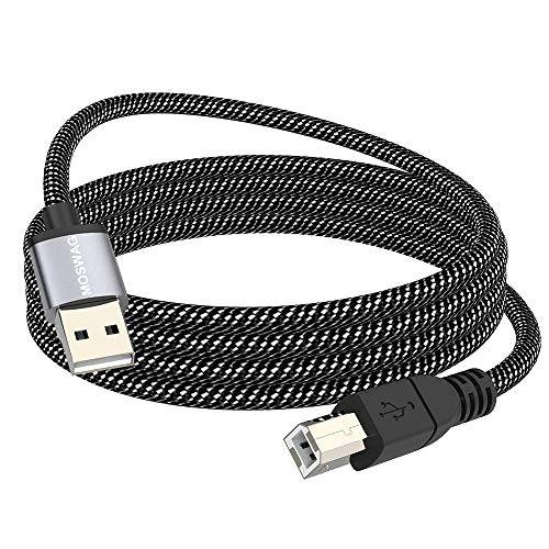 MOSWAG USB 프린터 케이블 6.6FT/ 2Meter USB 프린터 케이블 듀러블 USB 2.0 타입 A Male to B Male 스캐너 케이블 고속 HP, 캐논, Dell, Epson, Lexmark, 제록스복사기, Brother, 삼성 and More