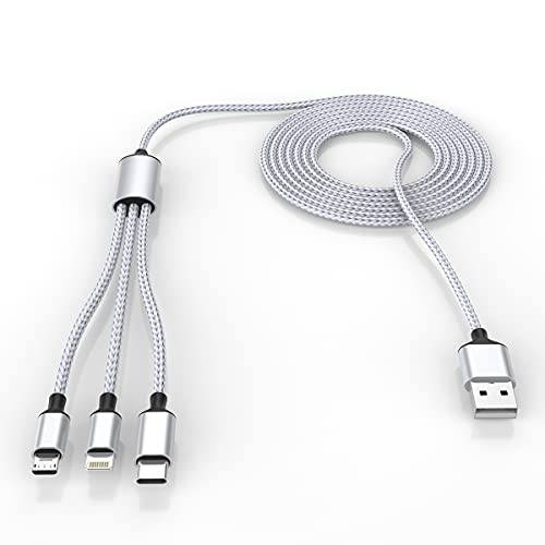 멀티 3 in 1 USB 롱 아이폰 충전 케이블, 3M/ 10Ft 나일론 Braided 범용 폰 충전기 케이블 USB C/ 마이크로 USB/ 라이트닝 커넥터 어댑터 안드로이드/ 애플/ 삼성/ LG/ 픽셀/ 화웨이/ XiaoMi(Gray)
