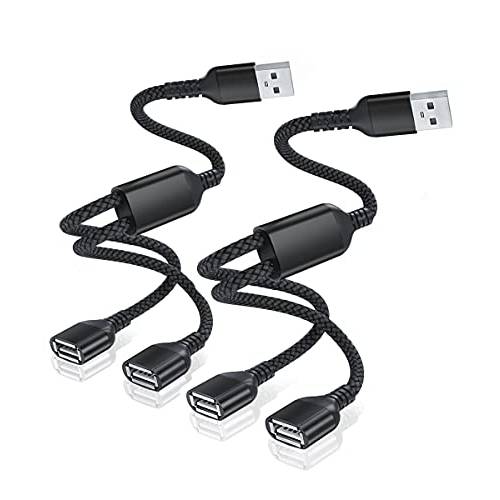 USB 분배기 Y 케이블 1FT (2-Pack), USB A 1 Male to 2 Female 연장 케이블 컨버터, 변환기, 듀얼 더블 USB 포트 확장기 허브 데이터 충전기 파워 스플릿 어댑터 Mac, 자동차, 엑스박스 원 시리즈 X/ S, PS4, PS5, 노트북