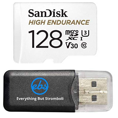 SanDisk 하이 지구력 128GB TF 카드 MicroSDXC 메모리 카드 대시보드 캠&  홈 세큐리티 시스템 비디오 카메라 (SDSQQNR-128G-GN6IA) Class 10 번들,묶음 (1) Everything But 스트롬볼리 마이크로SD 카드 리더, 리더기