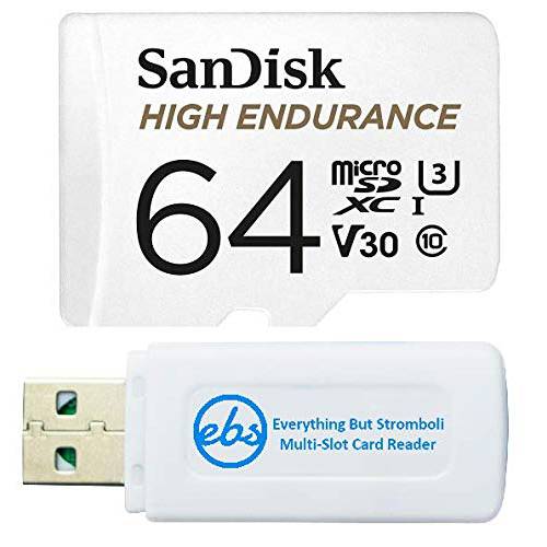 SanDisk 64GB 하이 지구력 비디오 카드 마이크로 SDXC 대시보드 캠 Works 가민 미니, 56, 66W 대시보드 카메라 ( SDSQQNR-064G-GN6IA) 번들,묶음 (1) Everything But 스트롬볼리 SD&  마이크로 SD 카드 리더, 리더기