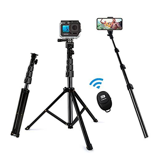 HUNRIM 아이폰 삼각대, 55’’ 확장가능 셀피 스틱 삼각대 스탠드  리모컨 폰 클램프 셀 폰/ 카메라/ 액션 카메라 적용가능한 여행용 비디오 레코딩/ Selfies/ Vlogging