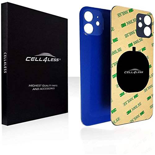 Cell4less 후면 글래스 호환가능한 The 아이폰 12 w/ 풀 바디 접착, 리무버 툴, and 와이드 카메라 홀 더빨리 설치 (블루)